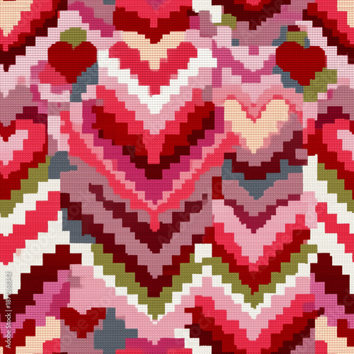Valentine's Day Seamless Pattern Package: Colorful Pixelated Hearts in a Repeating Design, Perfect for Romantic Backgrounds, Digital Paper, and Festive Decorations, Ideal for Love-Themed Projects