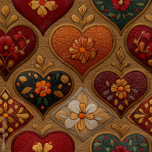 Valentine's Day Seamless Pattern with Hearts and Floral Designs. Romantic Background for Love, Wedding, and Celebration. Decorative Texture for Digital Paper, Fabric, and Wallpaper. Festive Ornament