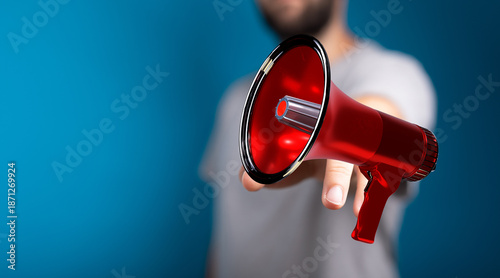 A man holds out a vibrant r...