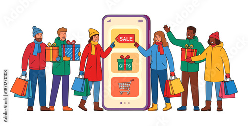 People shopping for holiday gifts and sales online