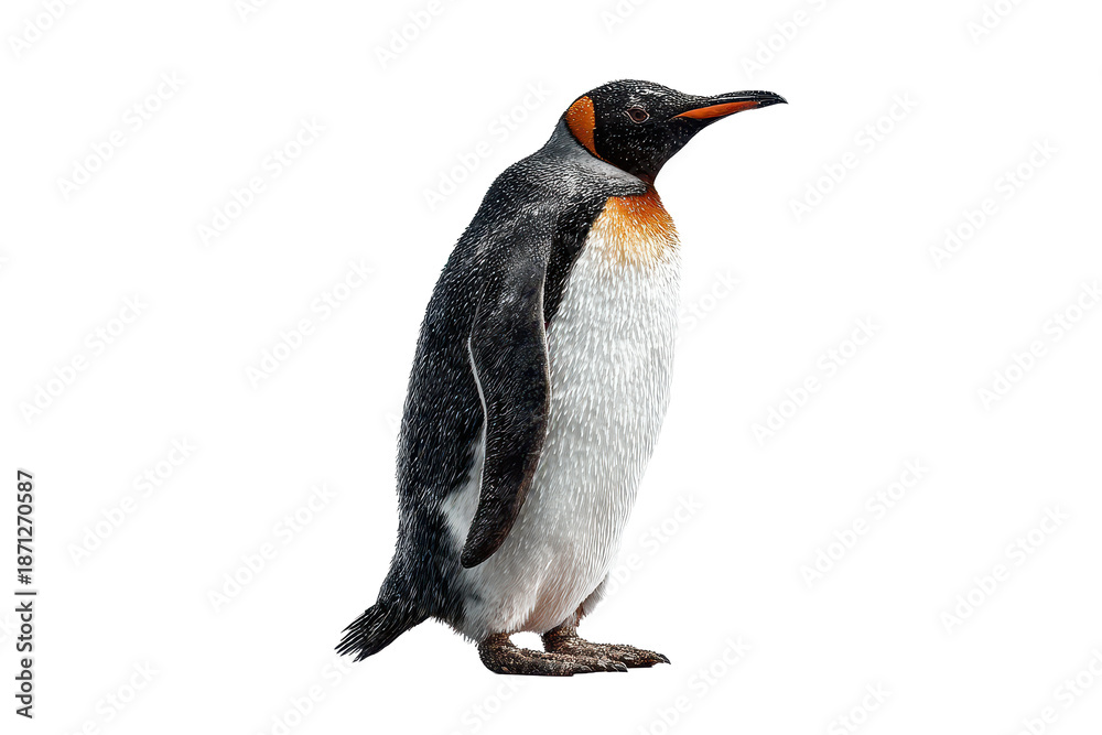 Obraz premium Standing penguin with detailed feather texture and confident posture isolated on transparent background. 
