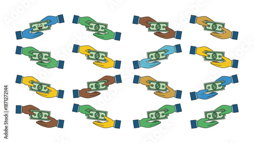 Hands exchanging money, representing transaction and payment