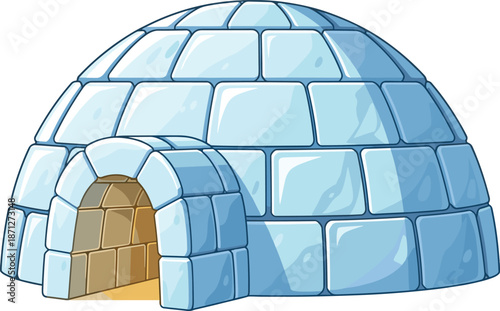 Cartoon igloo illustration made of ice blocks, arctic snow house vector isolated on white background for winter concept designCartoon igloo illustration 