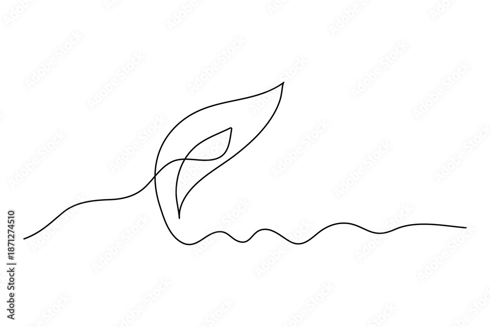 Fototapeta premium Leaf icon continuous one line drawing and minimalist style