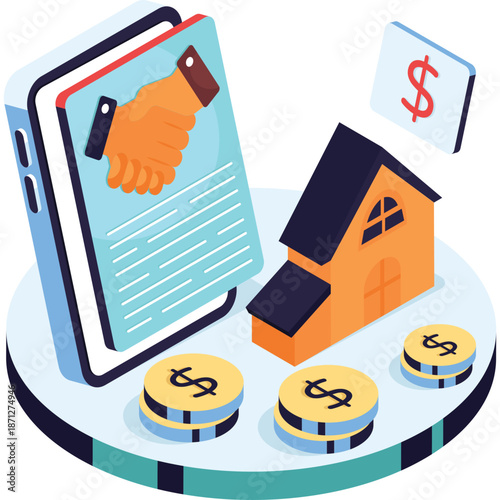 Real Estate Deal on Mobile, House and Coins