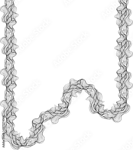 Rounded flowing structure defined by an extended continuous path.