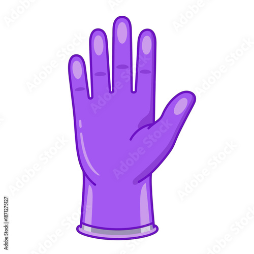 Bright purple protective glove cartoon illustration ready for household cleaning or medical use
