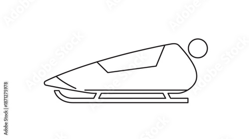 Linear drawing of a luge sled with a rider on transparent background silhouette