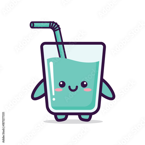 Cartoon Glass Character with Straw Illustration