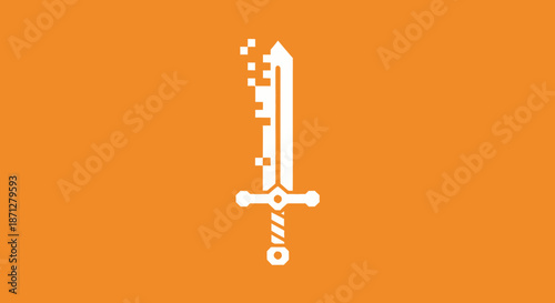 Pixelated sword on orange