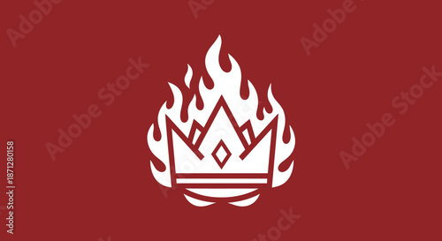 Flaming Crown White crown engulfed in flames against a red background