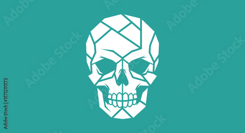 Geometric skull in white outline against a teal background