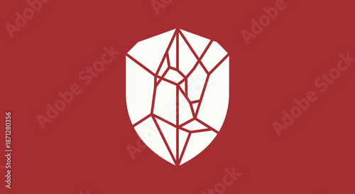 Abstract shield with angular, crystalline inner structure on red