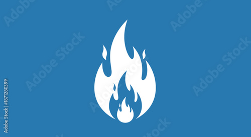 White flame design centered on solid blue background