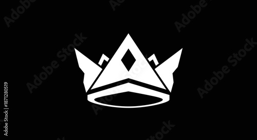 Simplified white crown with angular design on a black background