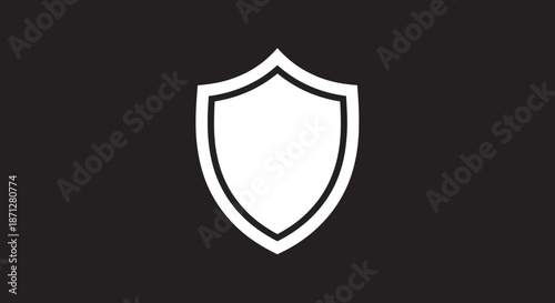 White outlined shield icon on a black background