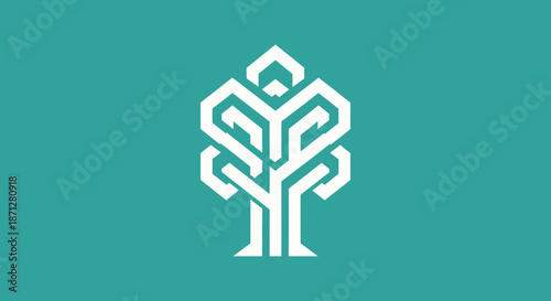 Minimalist geometric tree icon on a teal background