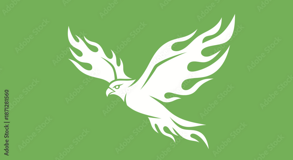 Obraz premium White fiery bird soars against a solid green backdrop