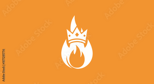 Crowned flame logo, white icon on orange