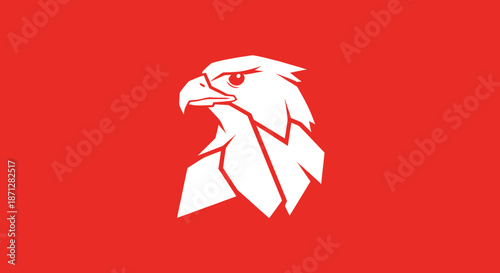 Red background featuring a white, stylized eagle head