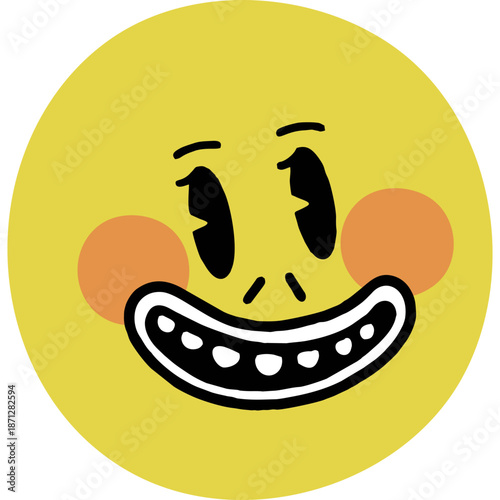 Retro cartoon smiley face with orange cheeks