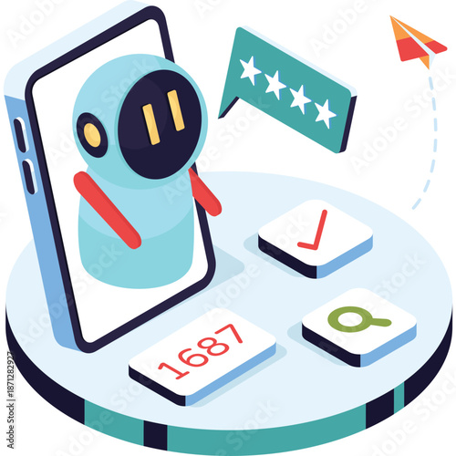 Robot Chatbot with Phone, Password, and Search Icons