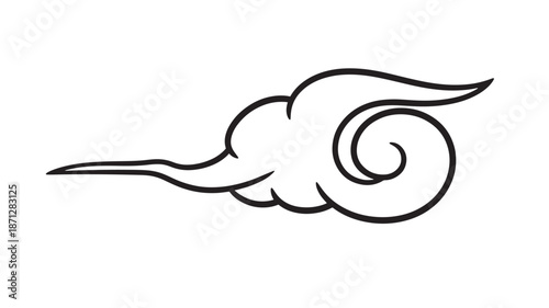 Stylized cloud design element with swirling lines on transparent background silhouette