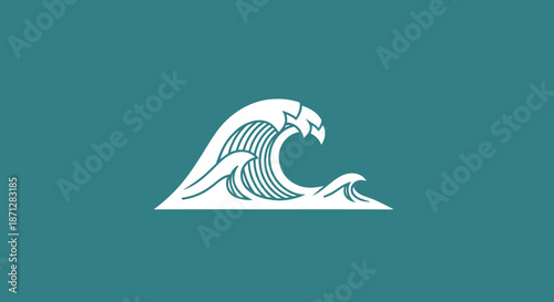 White wave illustration on teal backdrop