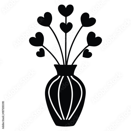 flower vase with hearts vector icon