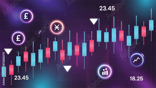 Financial Stock Market Candlestick Chart with Currency Symbols and Data finance trading