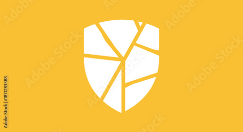 Shattered Shield A white shield emblem fragmented against a gold background