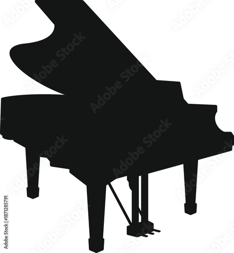 Silhouette of a grand piano on a white background