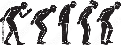 Illustration of people bowing in different postures and styles