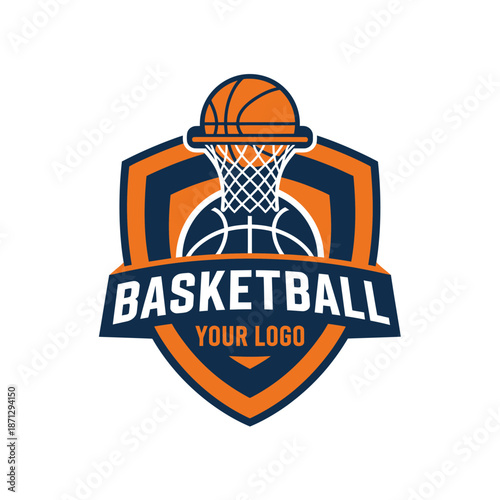 Dynamic basketball logo encapsulating athleticism and sportsmanship for branding