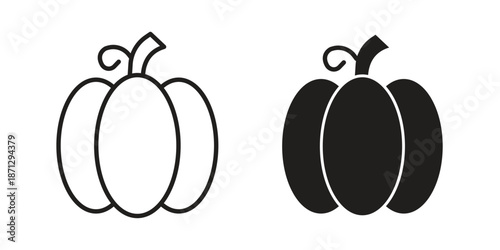 Pumpkin icons in black glyph and liner versions for design.