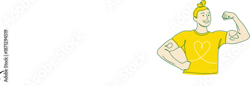 Self Confidence and Inner Strength Concept Illustration with Happy Person Showing Muscles and Heart Symbol Flat Vector Design for Motivation and Mental Wellness Themes