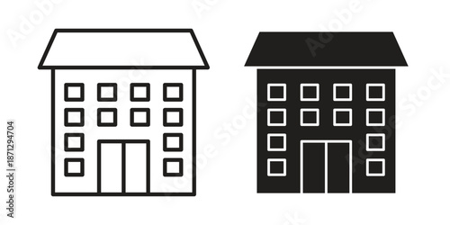Real estate icons in black glyph and liner versions for design.