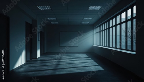 Empty hallway sun rays