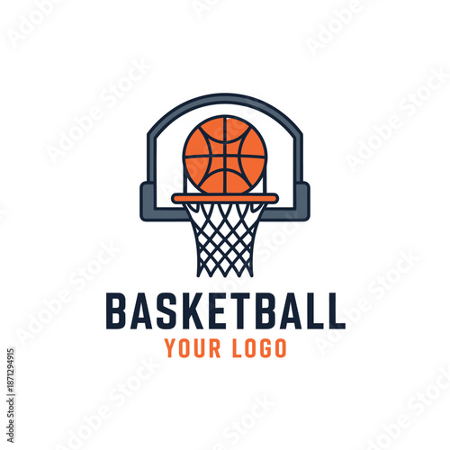 Modern minimalist basketball hoop logo design with bold text stylishly