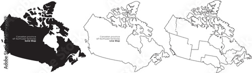 Detailed illustrations of canada map in black and white with provincial boundaries with province and vector and geography and cartography and territory