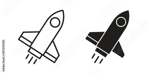 Rocket icons in black glyph and liner versions for design.