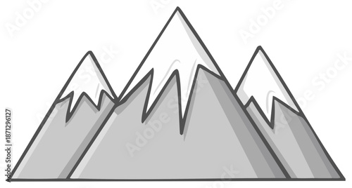 Stylized Illustration of Snow Capped Mountain Peaks, Cartoon Style Landscape, Mountain Range