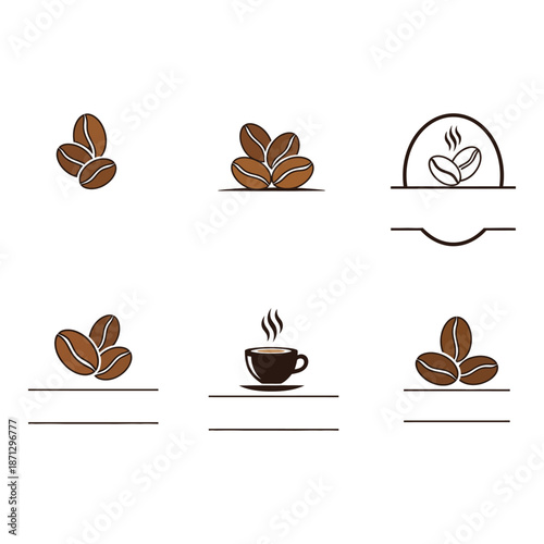 Collection of coffee bean and cup illustrations for branding and design