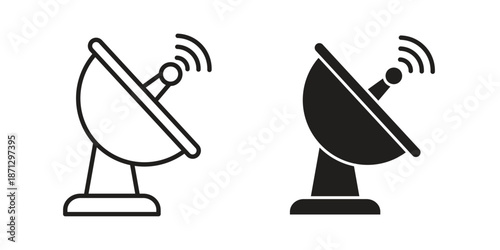 Satellite dish icons in black glyph and liner versions for design.