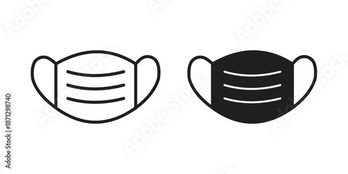 Surgical mask icons in black glyph and liner versions for design.