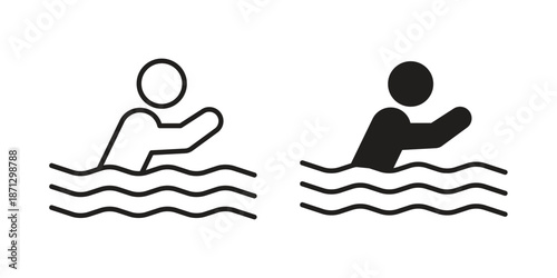Swimming icons in black glyph and liner versions for design.