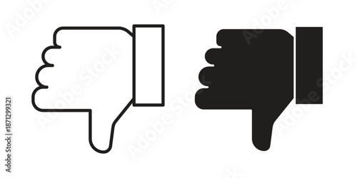 Thumbs down icons in black glyph and liner versions for design.