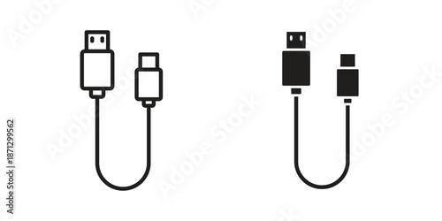 USB cable icons in black glyph and liner versions for design.