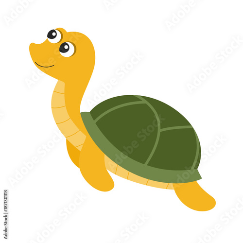 Cute Cartoon Sea Turtle. Smiling Ocean Animal Character. Friendly Marine Reptile. Flat Vector Illustration.