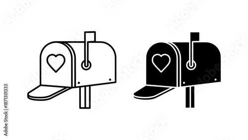 Black and White Mailbox Icons with Heart Symbols